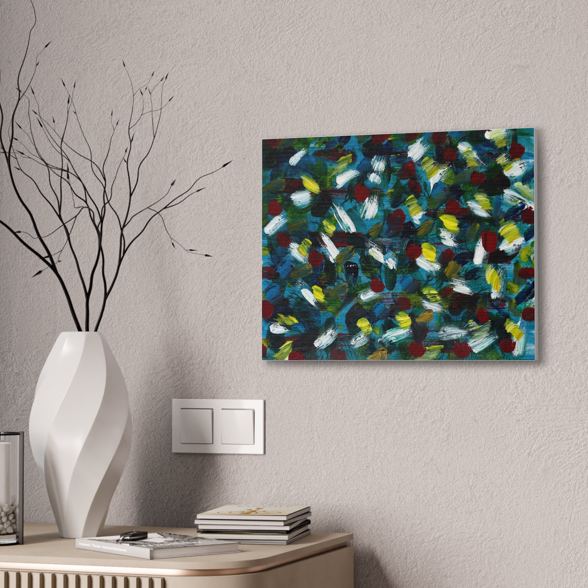 Abstract White Dash 'Coy Pond' Canvas Stretched 0.75"