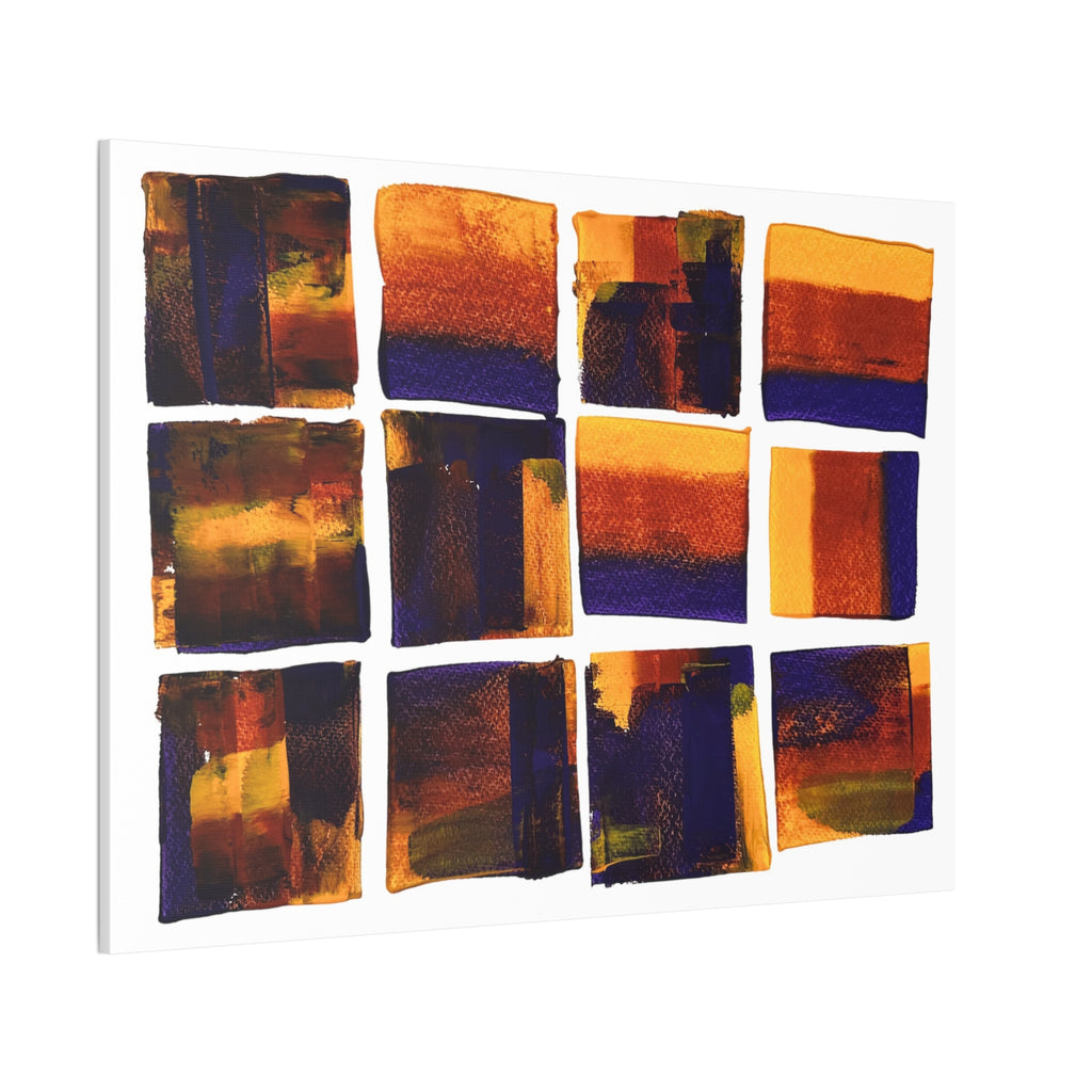 Abstract Grid Canvas Wall Art — Orange & Navy Geometric Squares