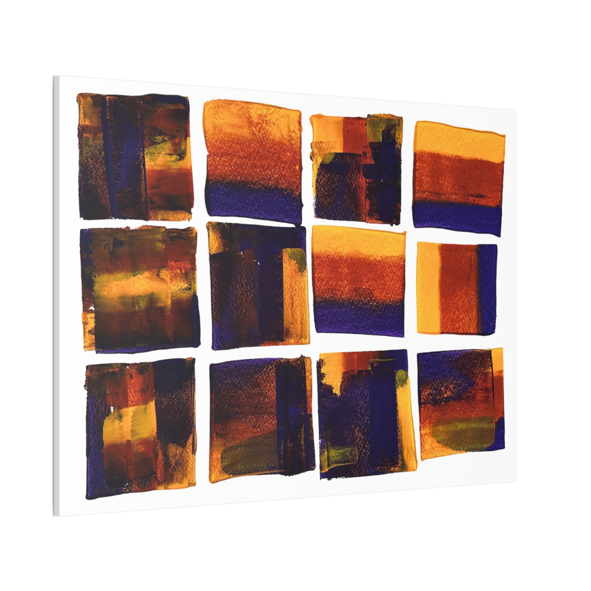 Abstract Grid Canvas Wall Art — Orange & Navy Geometric Squares