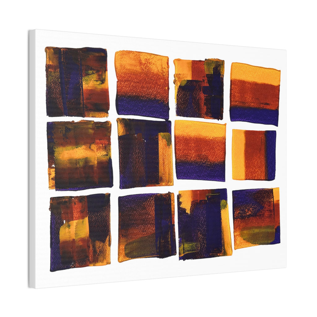 Abstract Grid Canvas Wall Art — Orange & Navy Geometric Squares