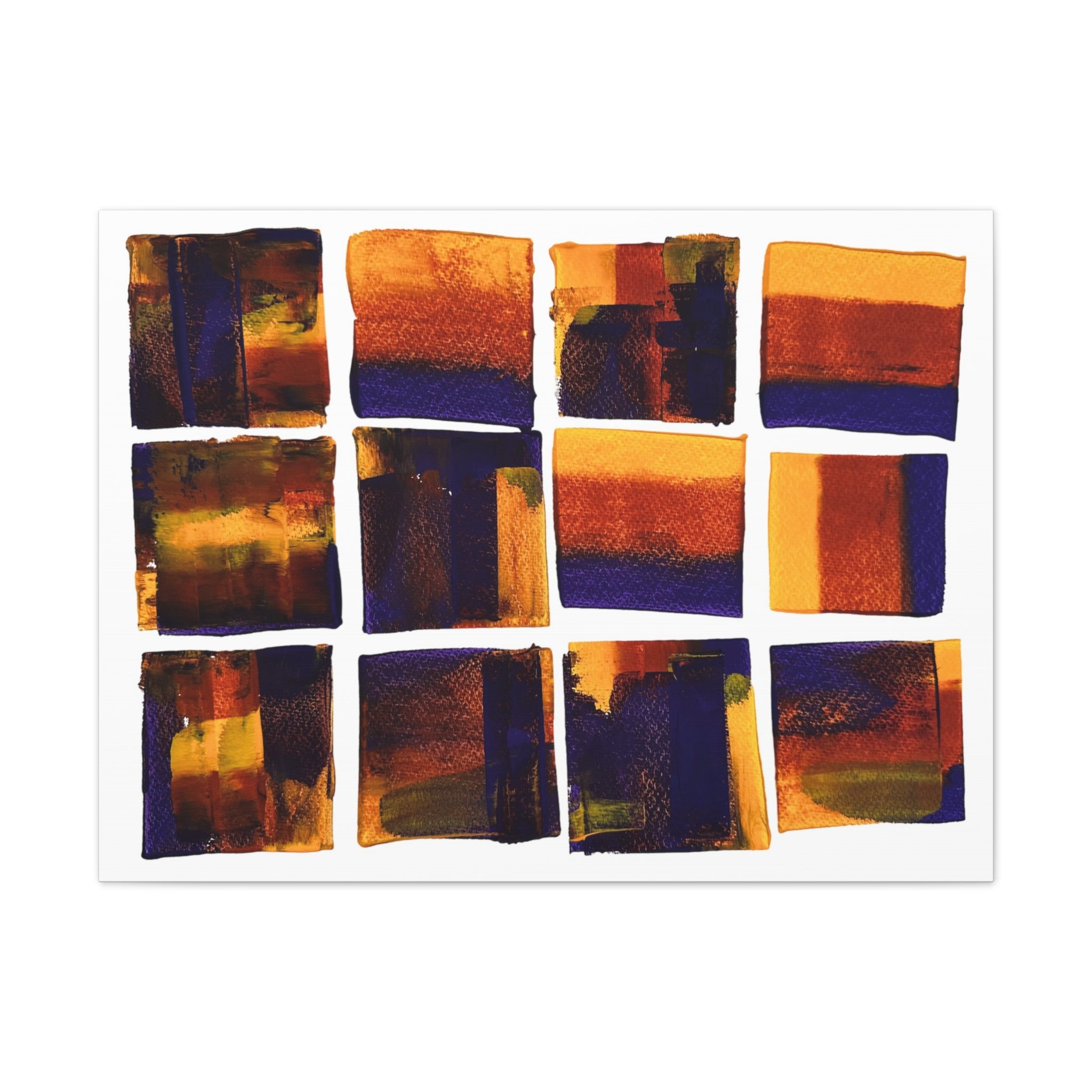 Abstract Grid Canvas Wall Art — Orange & Navy Geometric Squares
