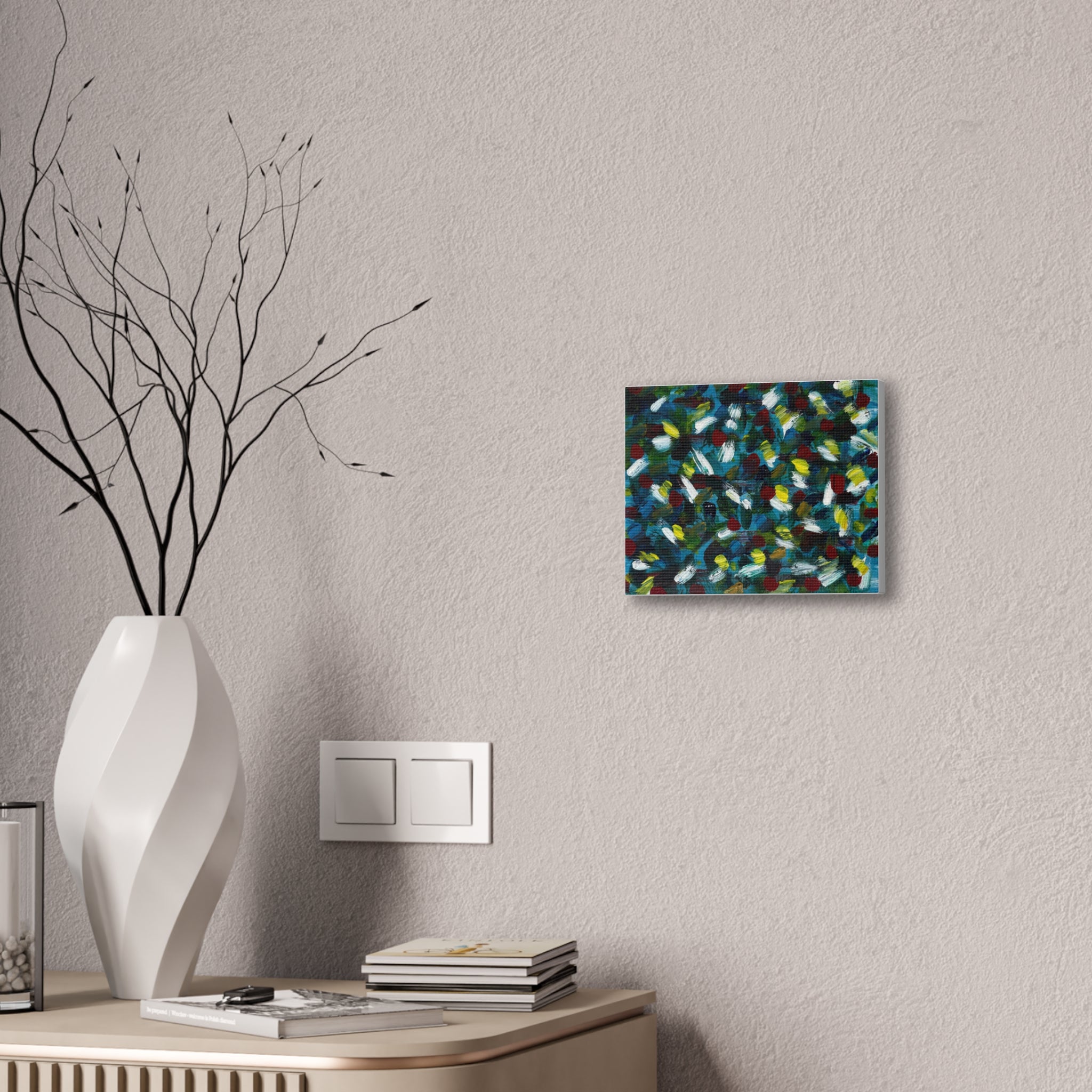 Abstract White Dash 'Coy Pond' Canvas Stretched 0.75"