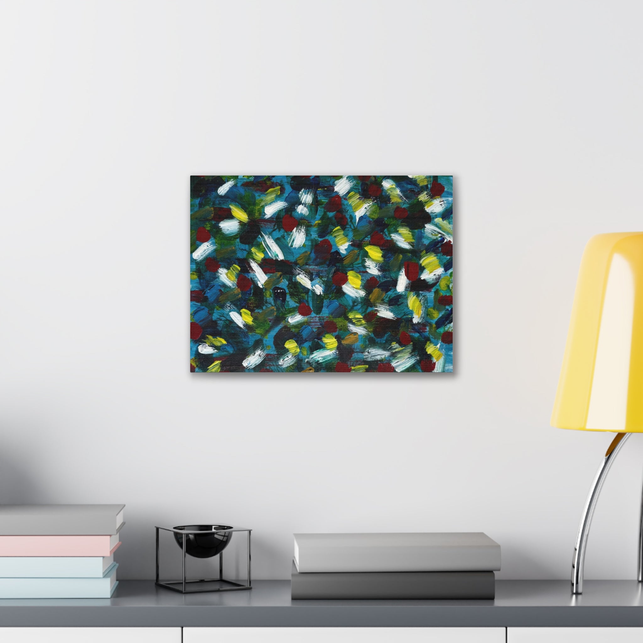 Abstract White Dash 'Coy Pond' Canvas Stretched 0.75"