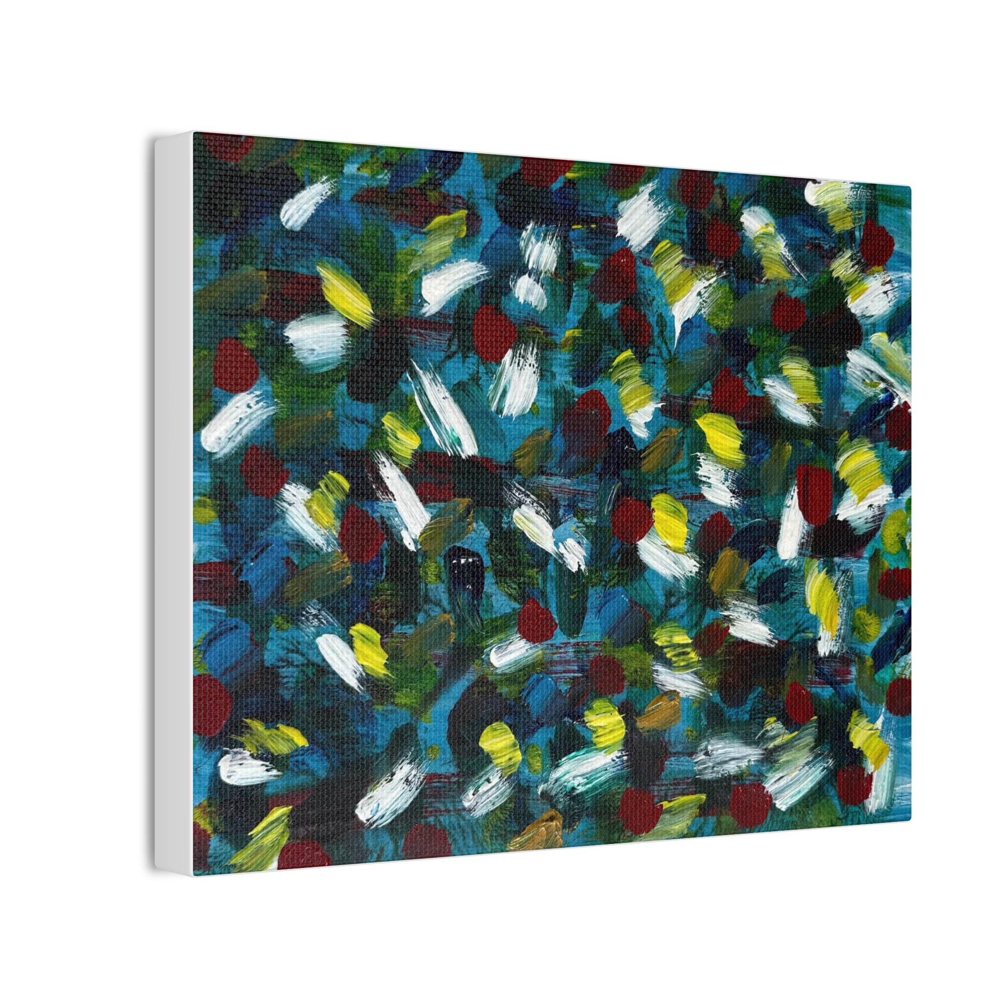 Abstract White Dash 'Coy Pond' Canvas Stretched 0.75"