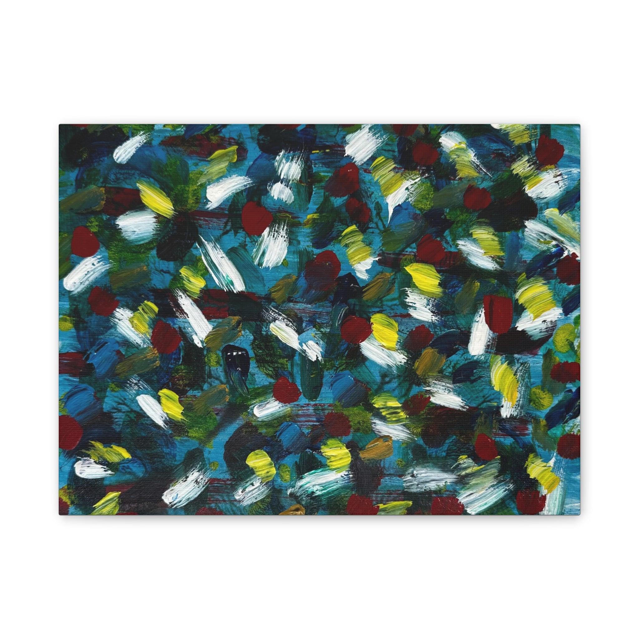 Abstract White Dash 'Coy Pond' Canvas Stretched 0.75"