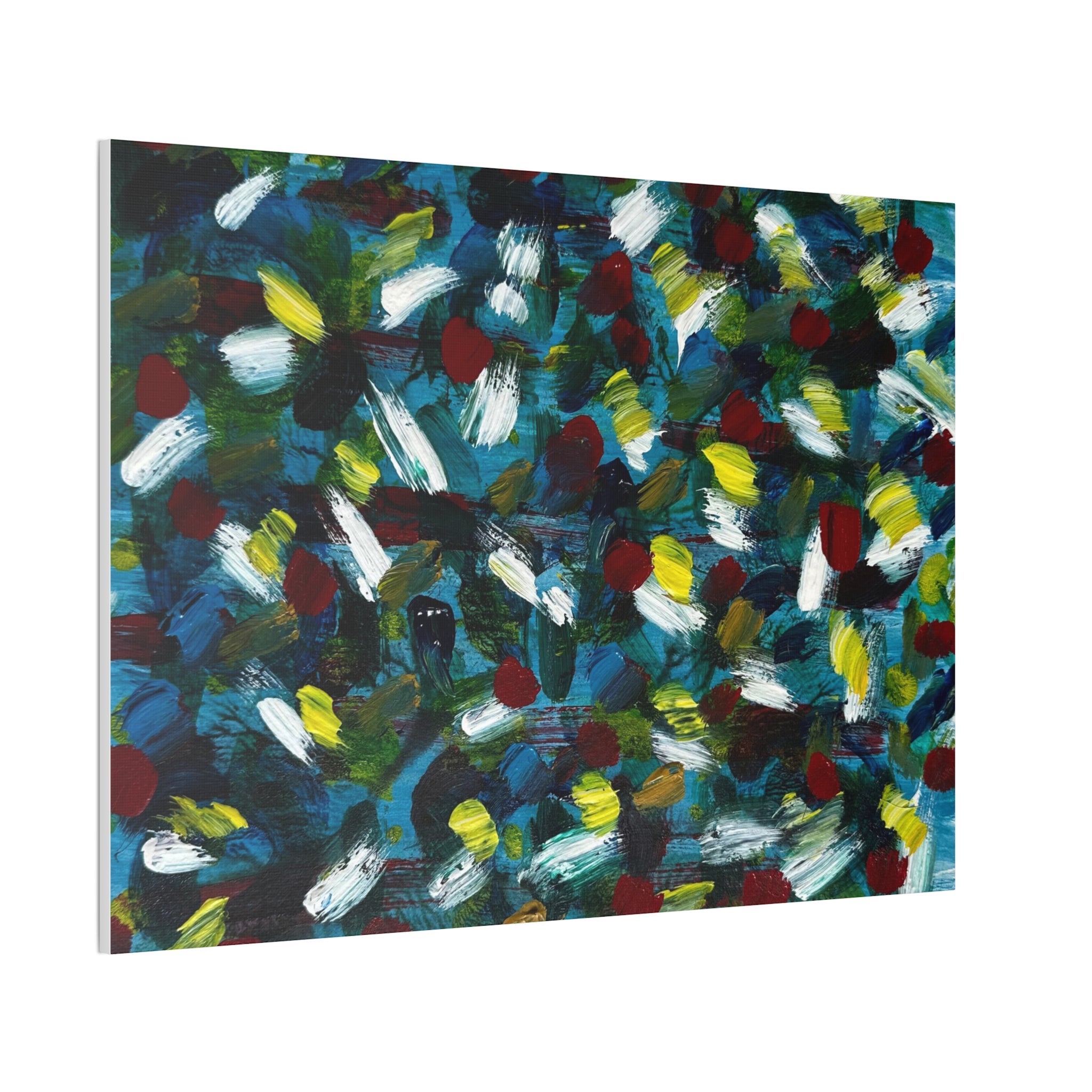 Abstract White Dash 'Coy Pond' Canvas Stretched 0.75"