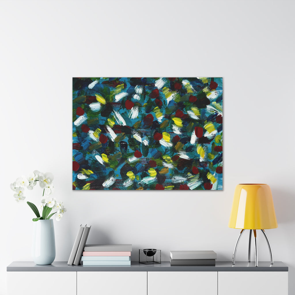 Abstract White Dash 'Coy Pond' Canvas Stretched 0.75"
