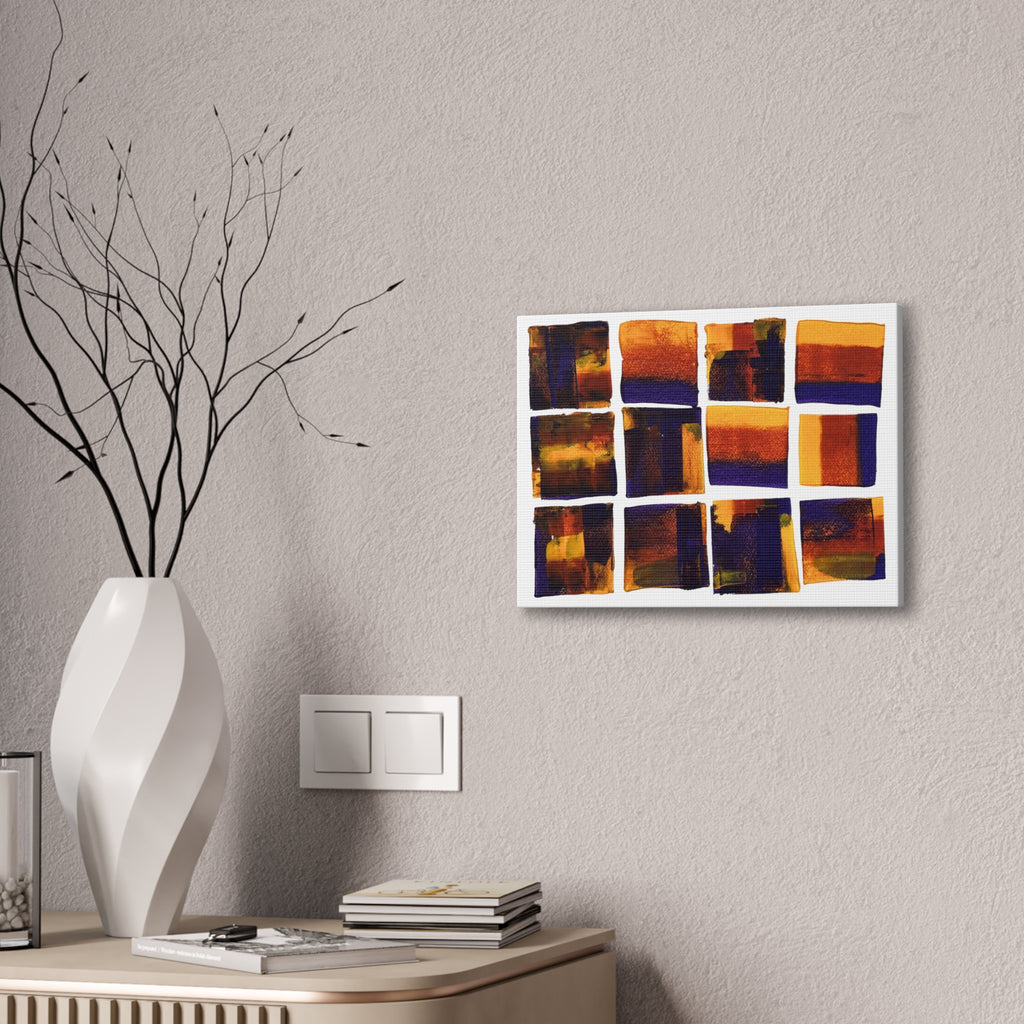 Abstract Grid Canvas Wall Art — Orange & Navy Geometric Squares