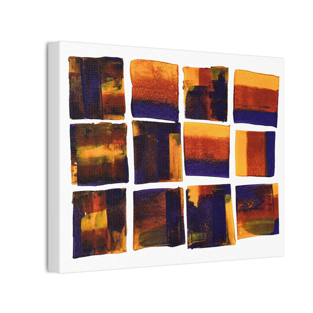 Abstract Grid Canvas Wall Art — Orange & Navy Geometric Squares