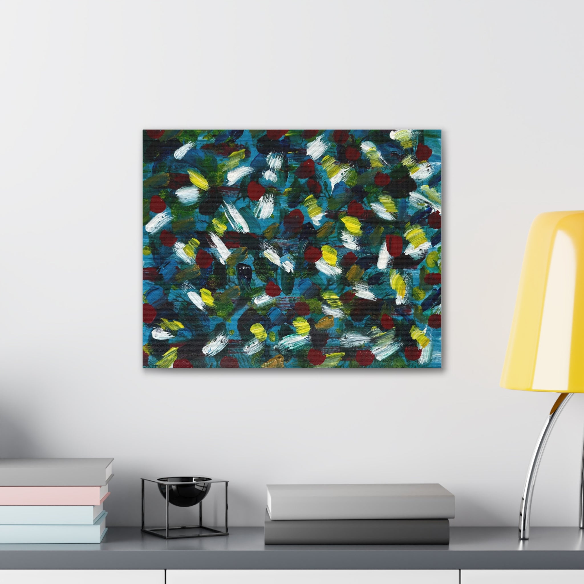 Abstract White Dash 'Coy Pond' Canvas Stretched 0.75"