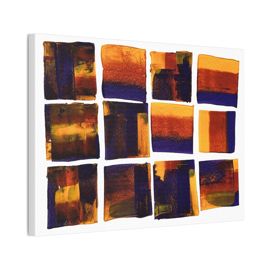 Abstract Grid Canvas Wall Art — Orange & Navy Geometric Squares