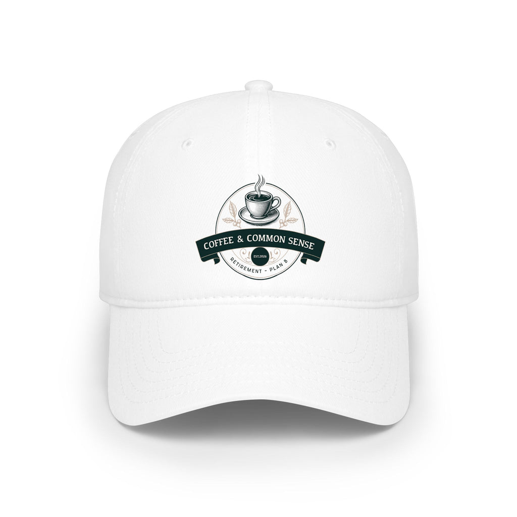 Coffee & Common Sense Low Profile Baseball Cap — Vintage Coffee Logo Dad Hat