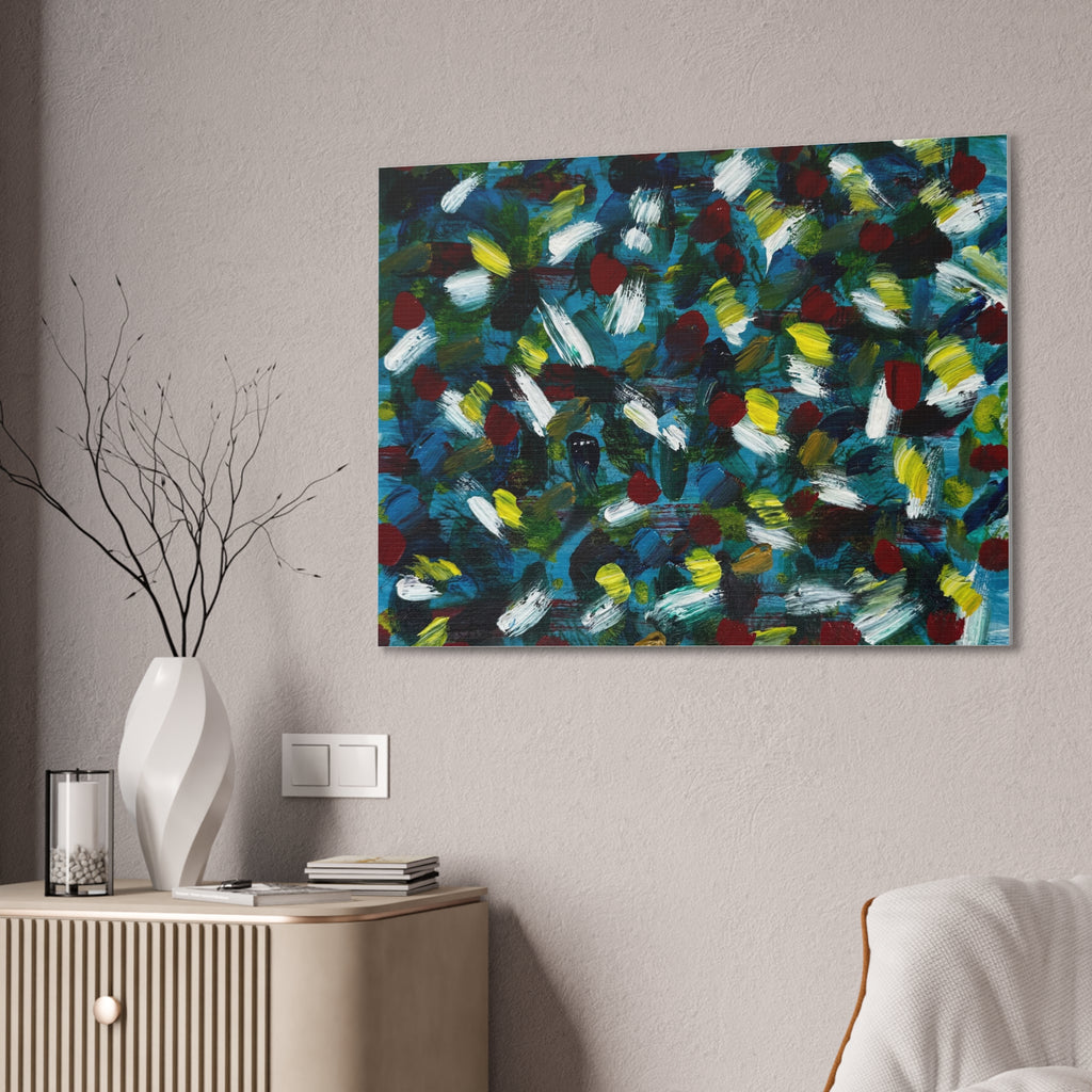 Abstract White Dash 'Coy Pond' Canvas Stretched 0.75"