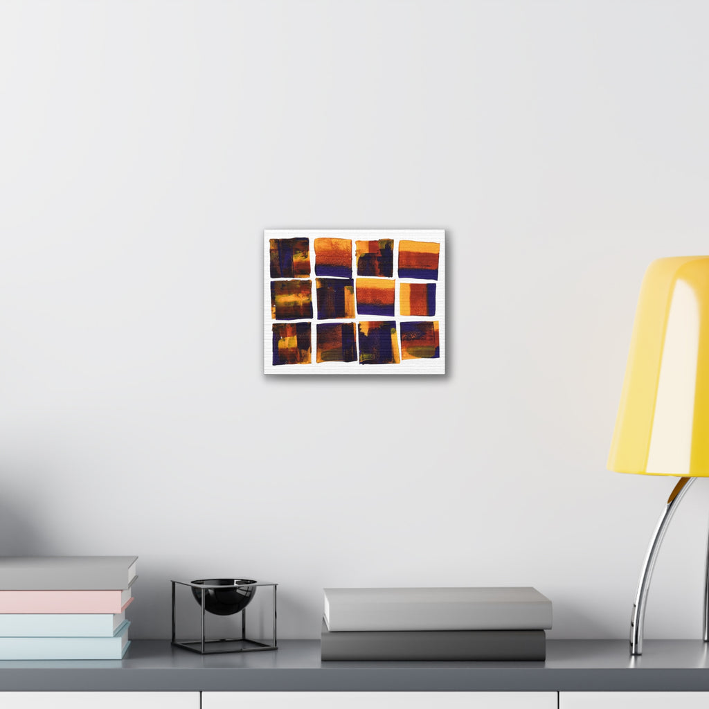 Abstract Grid Canvas Wall Art — Orange & Navy Geometric Squares