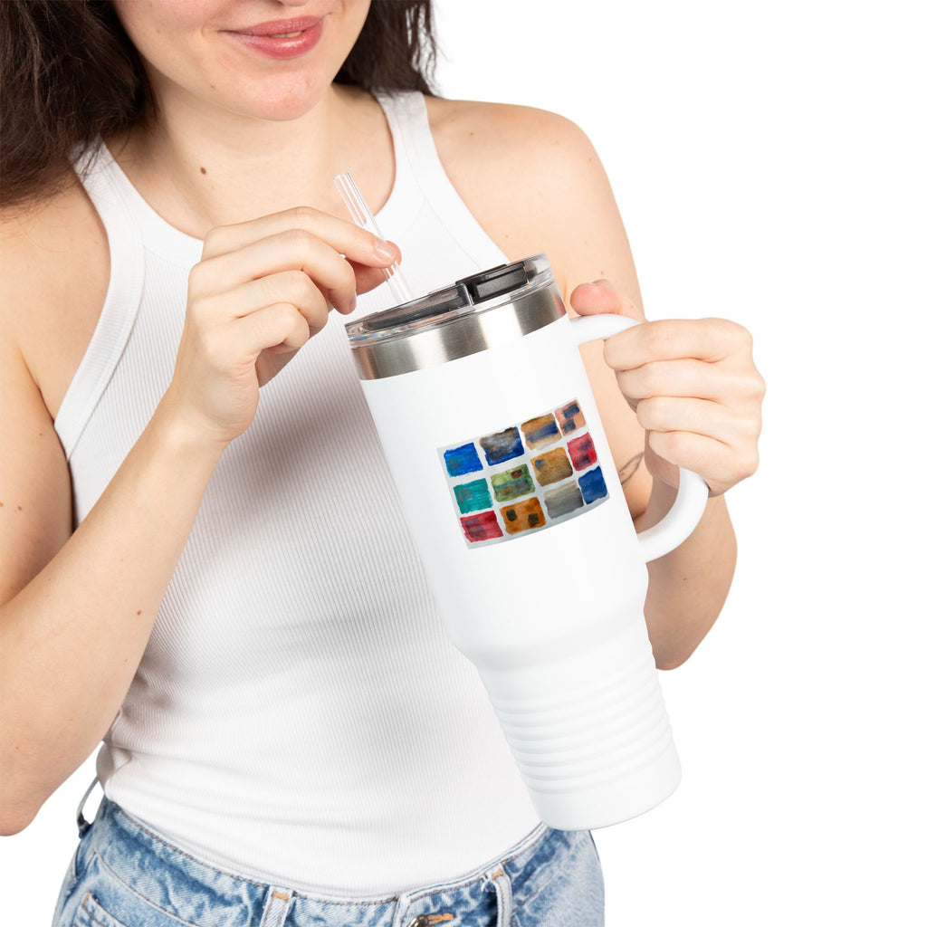 40oz Insulated Travel Mug with Watercolor Paint Palette Design — Artist Coffee Tumbler