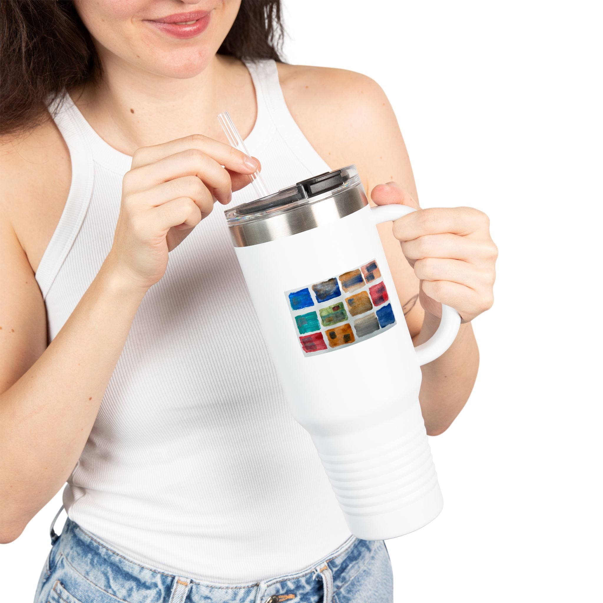 40oz Insulated Travel Mug with Watercolor Paint Palette Design — Artist Coffee Tumbler