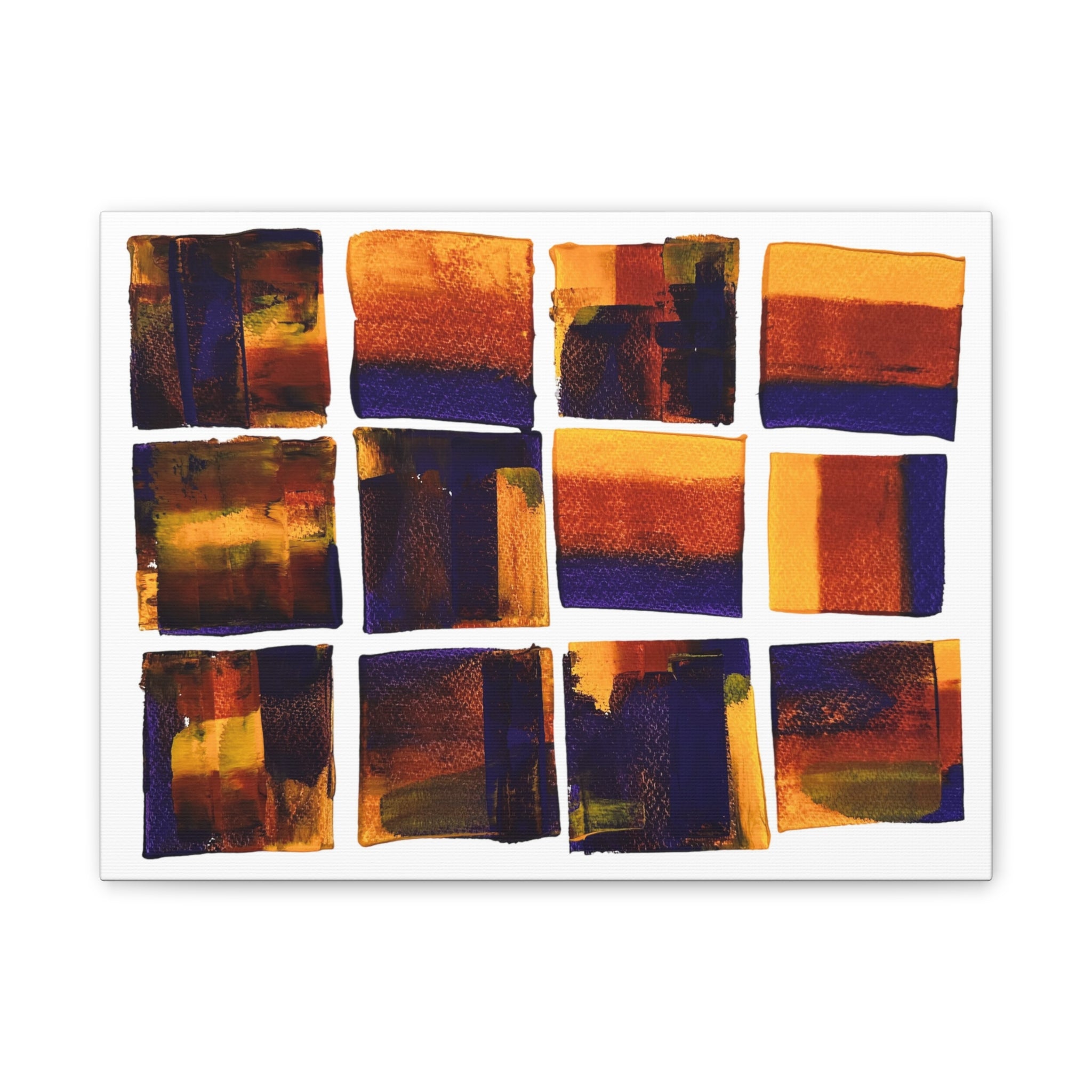 Abstract Grid Canvas Wall Art — Orange & Navy Geometric Squares