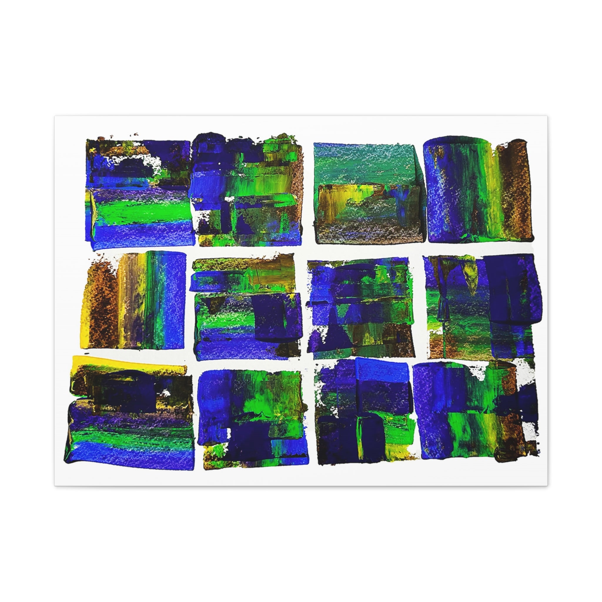 Abstract Blue-Green-Yellow Block Canvas Wall Art