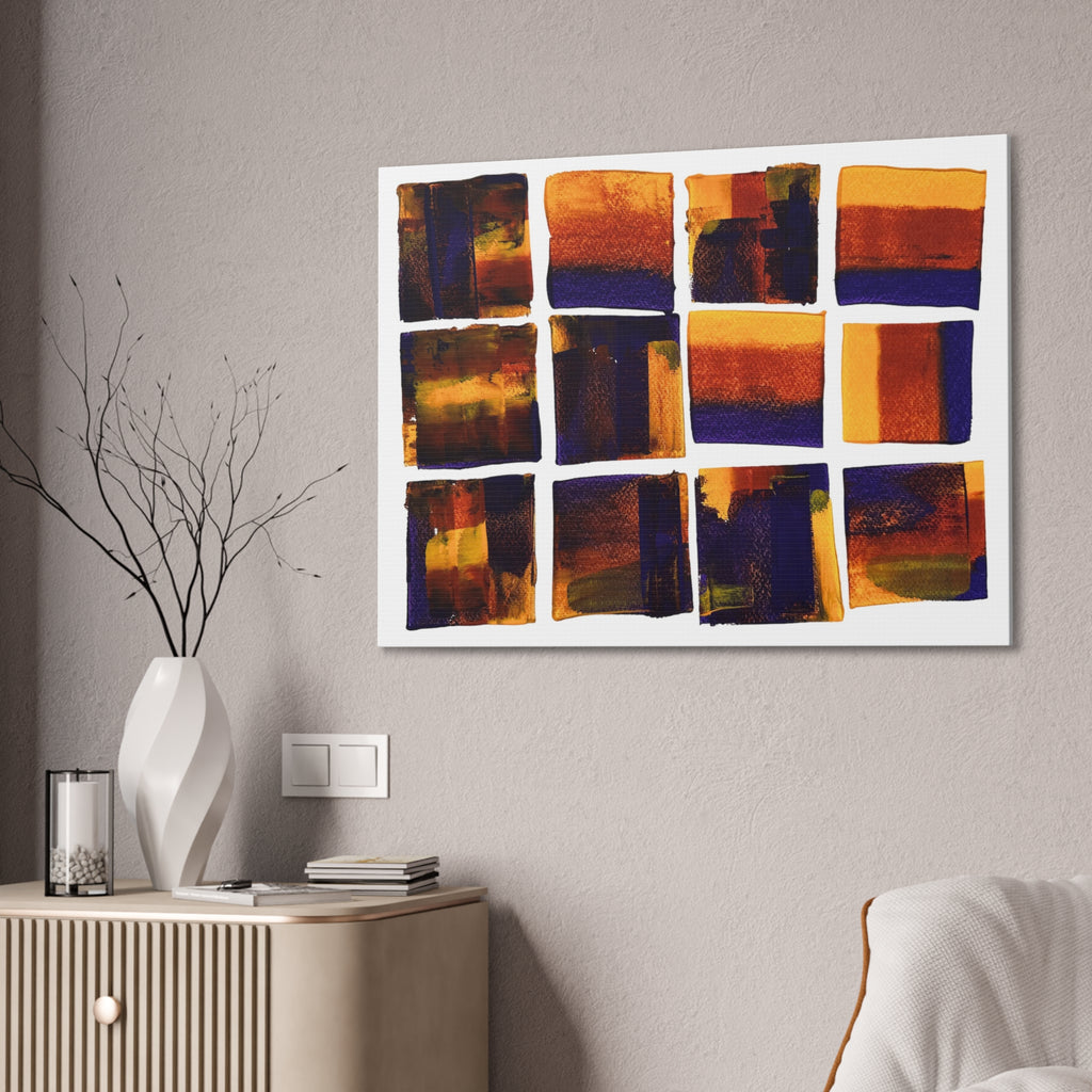 Abstract Grid Canvas Wall Art — Orange & Navy Geometric Squares