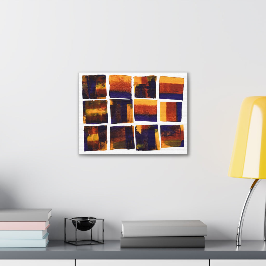Abstract Grid Canvas Wall Art — Orange & Navy Geometric Squares