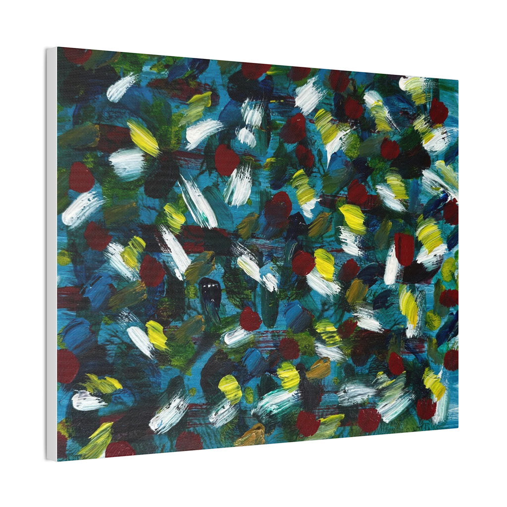 Abstract White Dash 'Coy Pond' Canvas Stretched 0.75"