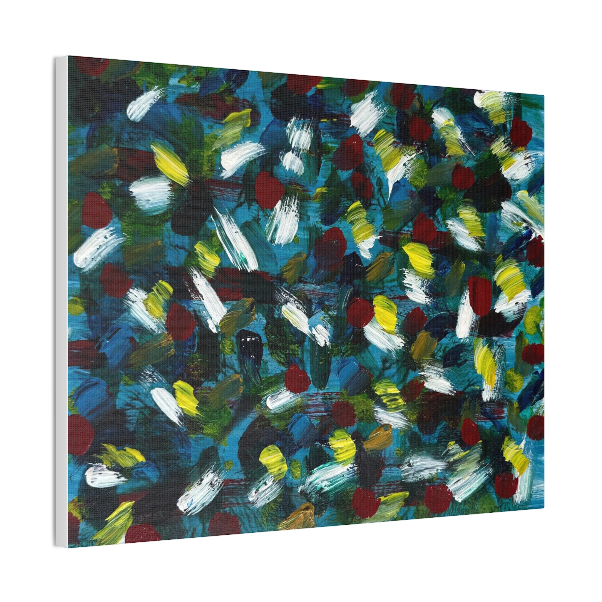 Abstract White Dash 'Coy Pond' Canvas Stretched 0.75"